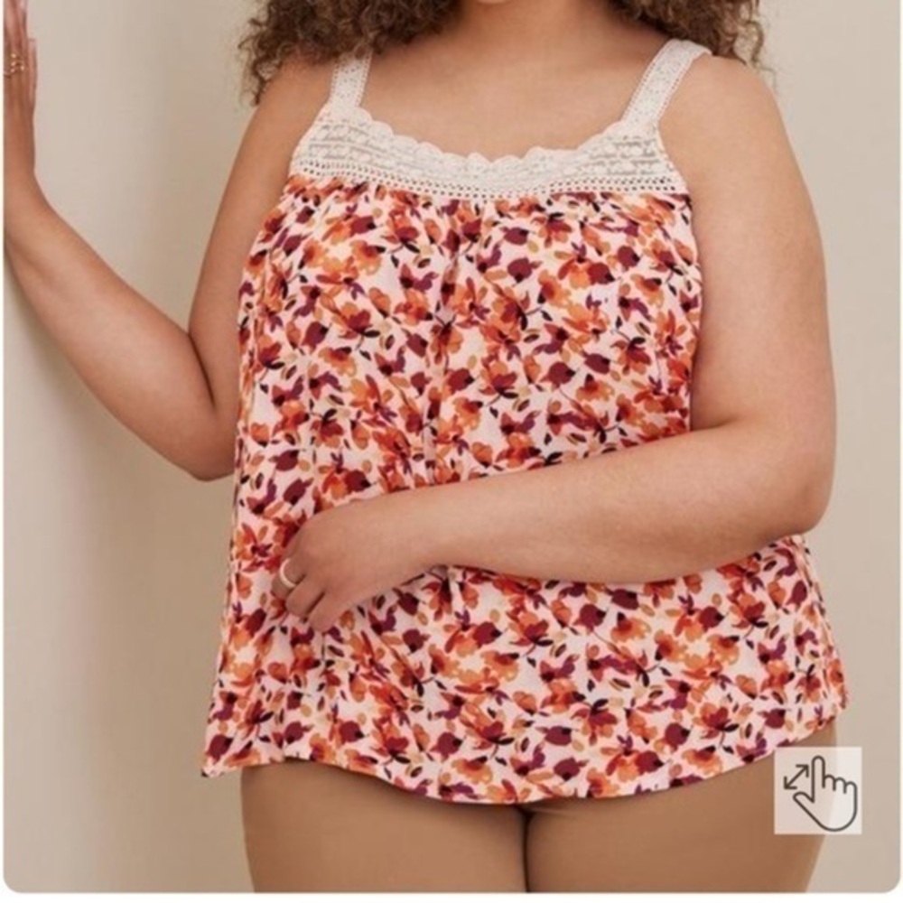 Torrid 1 Spring Summer Floral Gauze Crochet Detail Tank torrid 1 14w 16w